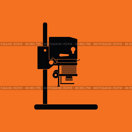 Icon of photo enlarger. Orange background with black. Vector illustration. Стоковая иллюстрация, агентство Ingram Publishing / Фотобанк Лори