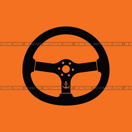 Icon of  steering wheel . Orange background with black. Vector illustration. Стоковая иллюстрация, агентство Ingram Publishing / Фотобанк Лори