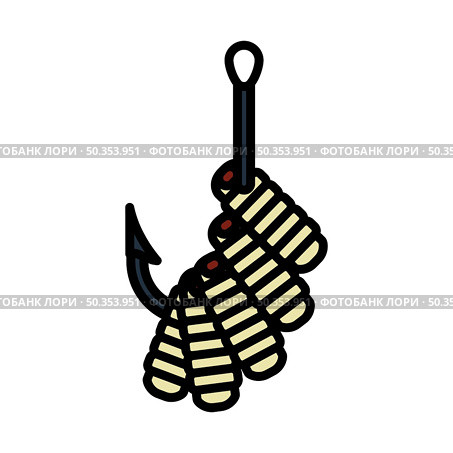 Icon Of Worm On Hook. Editable Bold Outline With Color Fill Design. Vector Illustration. Стоковая иллюстрация, агентство Ingram Publishing / Фотобанк Лори