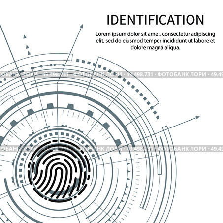 Identification poster with text sample vector. Fingermark and information, digital method of authentication and recognition of scanning thumbprints. Identification Poster with Text Sample Vector. Стоковая иллюстрация, агентство Ingram Publishing / Фотобанк Лори