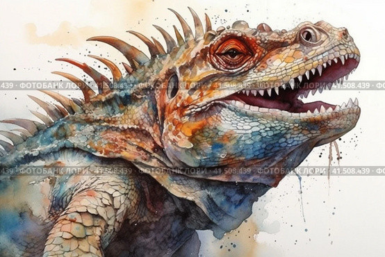 Iguana watercolor,, watercolor style, Generative AI. Стоковое AI-изображение, AI-художник Анна Кривицкая / Фотобанк Лори
