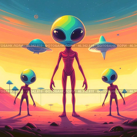 Иллюстрация инопланетян. Стоковое AI-изображение, AI-художник ольга скальская / Фотобанк Лори