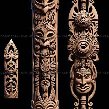Иллюстрация. Изображение. Бесшовная текстура.Тотемные идолы. Illustration. Image. Seamless texture.Totem idols. Стоковое AI-изображение, AI-художник Гер Олег / Фотобанк Лори