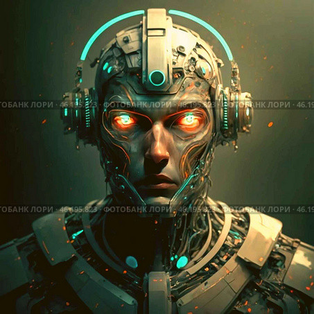 Иллюстрация киборга. Стоковое AI-изображение, AI-художник ольга скальская / Фотобанк Лори