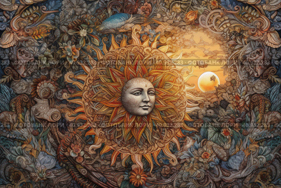 Image of the ancient Slavic pagan god of the sun Yarilo, watercolor style, Generative AI. Стоковое AI-изображение, AI-художник Анна Кривицкая / Фотобанк Лори