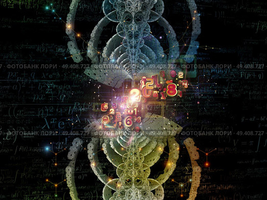 In Fourth Dimension series. Artistic abstraction composed of dimensional fractal structures and numbers on the subject of education, math, science and technology. Стоковое фото, агентство Ingram Publishing / Фотобанк Лори