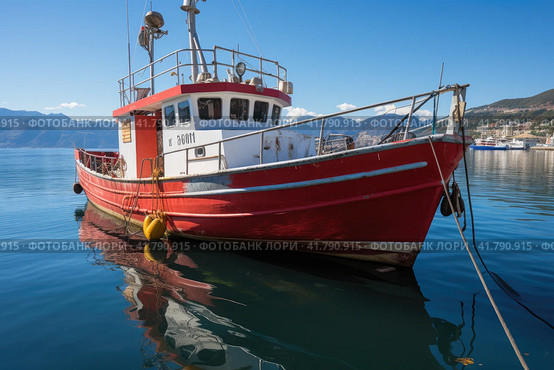 In Search of Fish: Fishing Boat on the High Seas. Стоковое AI-изображение, AI-художник Юрий Поздников / Фотобанк Лори