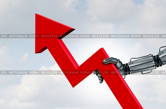 Increasing AI Technology and Artificial Intelligence growth concept and increasing and expanding automation or machine learning rise as a 3D illustration. Стоковое фото, агентство Ingram Publishing / Фотобанк Лори