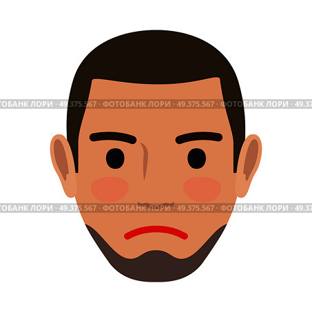 Indifferent man avatar user pic. Vector illustration of front view of apathetic person. Male head with unconcerned facial expression. Adult profile icon with uncaring face, character without any mood. Indifferent Man Avatar User Pic. Vector Front View. Стоковая иллюстрация, агентство Ingram Publishing / Фотобанк Лори