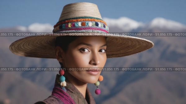 Indigenous model posing with traditional andean hat. Стоковое AI-видео, аниматор Юрий Поздников / Фотобанк Лори