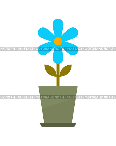 Indoor flower in clay pot with blue blossom to place on windowsill. Decorative plant with bud on thin stem isolated vector illustration. Indoor Flower in Grey Clay Pot with Blue Blossom. Стоковая иллюстрация, агентство Ingram Publishing / Фотобанк Лори