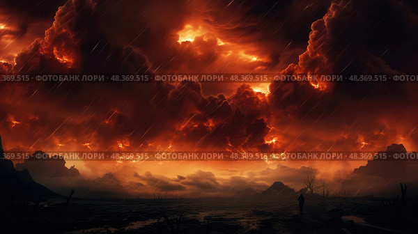 inferno raining fire ai generated. Стоковое AI-изображение, AI-художник Vectorwin / Фотобанк Лори