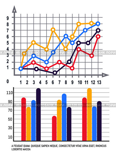 Infographics with curves lines, scheme with scale and numeric info vector. Comparison of tables on chart, information in visual form representation. Infographics with Curves Lines, Scheme with Scale. Стоковая иллюстрация, агентство Ingram Publishing / Фотобанк Лори