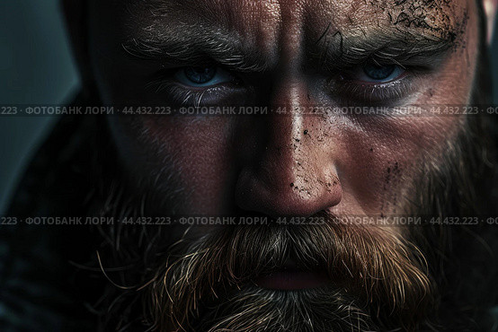 Intense bearded man with a stern gaze. Стоковое AI-изображение, AI-художник Иван Рябоконь / Фотобанк Лори