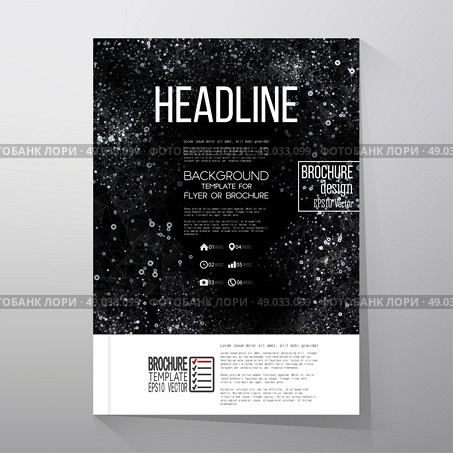 Interconnection network, molecular structure on black background. Brochure, flyer or report for business, template vector. Стоковая иллюстрация, агентство Ingram Publishing / Фотобанк Лори