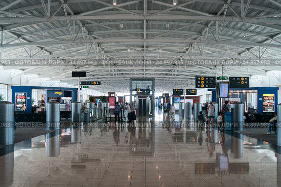 Interior of the Larnaca International Airport. The upper level of departures. Now it is named in honor of former President of Cyprus Glafcos Clerides (2010 год). Редакционное фото, фотограф Кекяляйнен Андрей / Фотобанк Лори