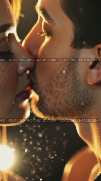Intimate romantic encounter: passionate kiss with water droplets and soft lighting. Стоковое AI-видео, аниматор Sabyna75 / Фотобанк Лори