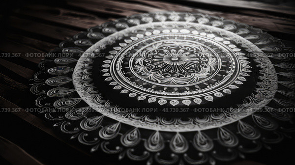 intricate black and white mandala ai generated. Стоковое AI-изображение, AI-художник Vectorwin / Фотобанк Лори