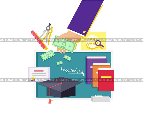 Invest in education concept icon flat design. Investment finance, management growth, development and learn, strategy planning, career and training, financial in knowledge illustration. Стоковая иллюстрация, агентство Ingram Publishing / Фотобанк Лори