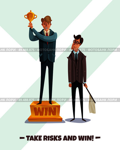 Investor business winner loser characters men background with two male businessmen characters take risks and win vector illustration. Стоковая иллюстрация, агентство Ingram Publishing / Фотобанк Лори