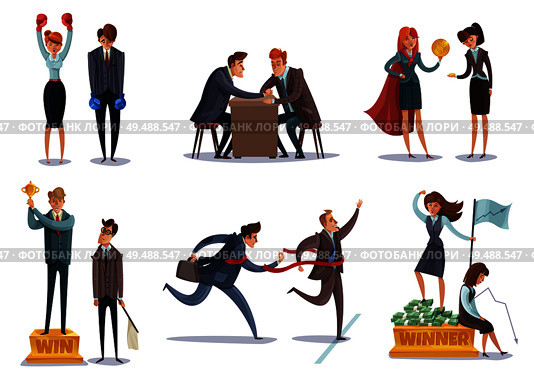 Investor business winner loser characters set of isolated images with doodle style characters enter sport competitions vector illustration. Стоковая иллюстрация, агентство Ingram Publishing / Фотобанк Лори