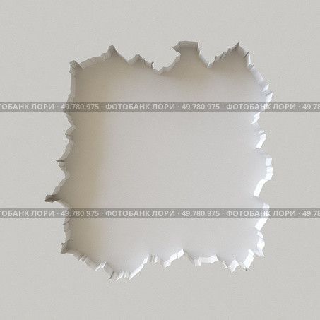 Irregular black hole in white wall with jagged edges. 3d render. Irregular black hole in white wall. Стоковое фото, агентство Ingram Publishing / Фотобанк Лори