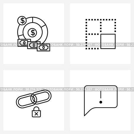 Isolated Symbols Set of 4 Simple Line Icons of dollar, gdpr chain, coin, cell, security Vector Illustration. Стоковая иллюстрация, агентство Ingram Publishing / Фотобанк Лори