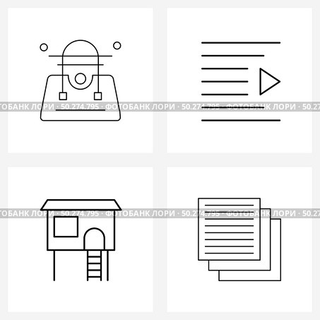 Isolated Symbols Set of 4 Simple Line Icons of fashion, tree house, indent, text, documents Vector Illustration. Стоковая иллюстрация, агентство Ingram Publishing / Фотобанк Лори