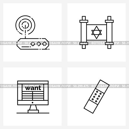 Isolated Symbols Set of 4 Simple Line Icons of router, poster, holy, scripture, wanted Vector Illustration. Стоковая иллюстрация, агентство Ingram Publishing / Фотобанк Лори