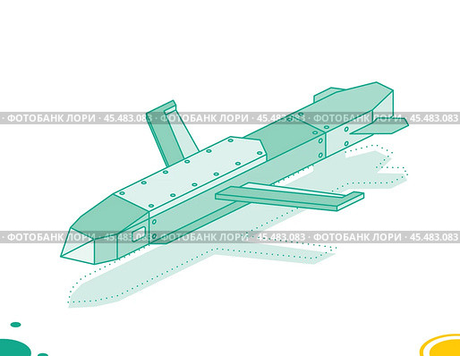 Isometric military cruise missile. Outline object isolated on white background. Air-launched cruise missile. Land Attack Missile. Bombardment. Armament. Стоковая иллюстрация, иллюстратор Игорь Сорокин / Фотобанк Лори