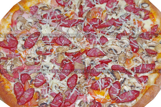 Итальянская пицца. Pizza with Mozzarella, Bacon and Mushrooms. Стоковое фото, фотограф Татьяна Д / Фотобанк Лори