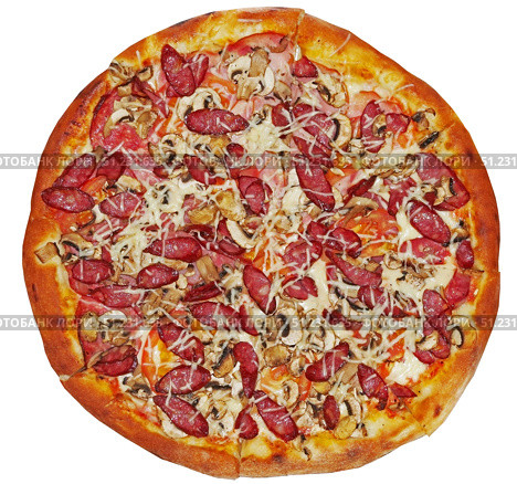Итальянская пицца. Pizza with Mozzarella, Bacon and Mushrooms. Стоковое фото, фотограф Татьяна Д / Фотобанк Лори