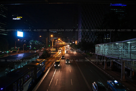 Jakarta / Indonesia - 28 Jul 2016: The view on Jakarta at night, Indonesia. Редакционное фото, фотограф Сергей Стрелков / Фотобанк Лори