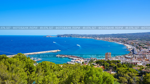 Javea Xabia village aerial view in Mediterranean sea of Alicante spain. Стоковое фото, агентство Ingram Publishing / Фотобанк Лори