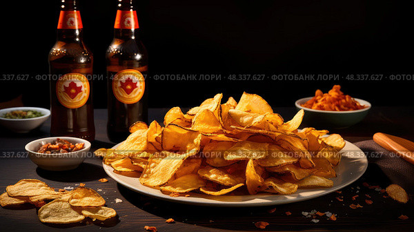 jerky beer snacks ai generated. Стоковое AI-изображение, AI-художник Vectorwin / Фотобанк Лори