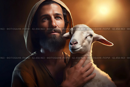 Jesus lamb god surrendered. Generate Ai. Стоковое AI-изображение, AI-художник Иван Рябоконь / Фотобанк Лори