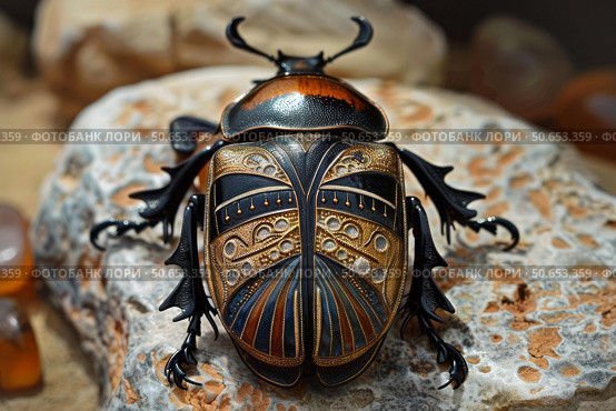 Jewel beetle posing on a rock showing its beautiful exoskeleton. Стоковое AI-изображение, AI-художник Иван Рябоконь / Фотобанк Лори