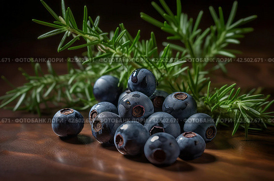 Juniper berries table fresh fruit. Generate Ai. Стоковое AI-изображение, AI-художник Иван Рябоконь / Фотобанк Лори