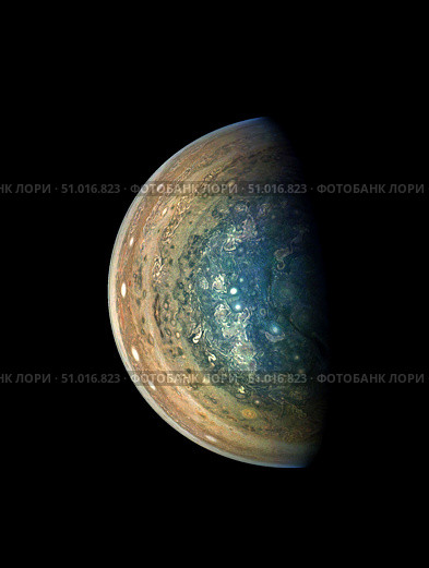 Jupiter's swirling south polar region, captured by the Juno spacecraft during a flyby. Стоковое фото, фотограф Stocktrek Images, Inc. / ТАСС / Фотобанк Лори