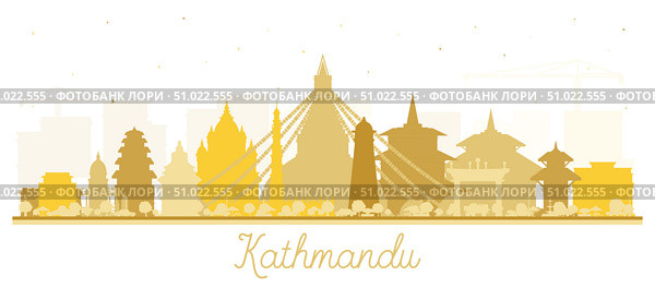 Kathmandu Nepal City Skyline Silhouette with golden Buildings Isolated on White. Kathmandu Cityscape with Landmarks. Business Travel and Tourism Concept with Historic Architecture. Стоковая иллюстрация, иллюстратор Игорь Сорокин / Фотобанк Лори