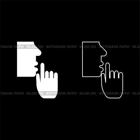 Keep silence concept Man shows index finger quietly Person closed his mouth Shut his lip Shh gesture Stop talk please theme Mute icon outline set white color vector illustration flat style simple image. Стоковая иллюстрация, агентство Ingram Publishing / Фотобанк Лори