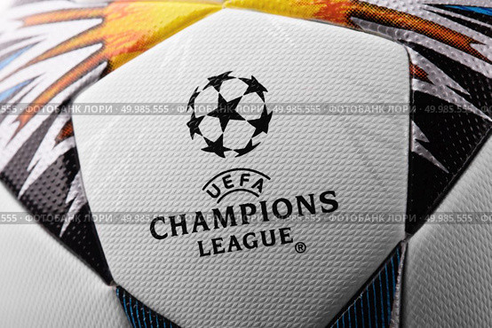 Kiev, Ukraine - February 22, 2018: Official Adidas 2018 Champions League Final Soccer ball will be used for the first time in the round of the Champions League, which will be held on May 26, 2018 in Kiev at the NSC Olympic stadium, close-up. Kiev, Ukraine - February 22, 2018: Uefa Official Adidas 2018 Champions League Final Soccer ball. Редакционное фото, агентство Ingram Publishing / Фотобанк Лори