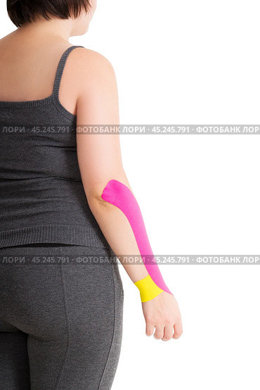 Kinesiology taping on human hand, carpal tunnel syndrome. Стоковое фото, фотограф Станислав Тарко / Фотобанк Лори