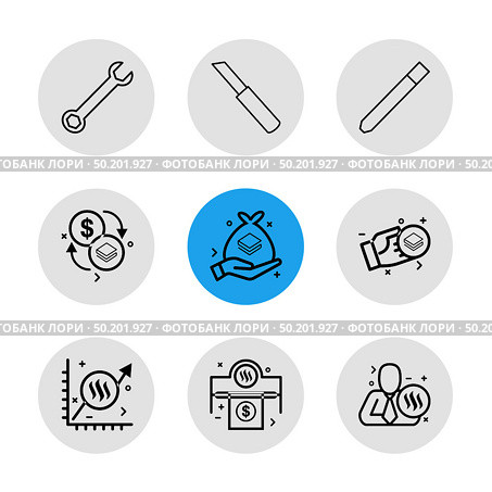 knife , cutter , wrench  , crypto currency , stratis , money, coins , crypto , currency,  dollar, graph , business, bank , icon, vector, design,  flat,  collection, style, creative,  icons. Стоковая иллюстрация, агентство Ingram Publishing / Фотобанк Лори