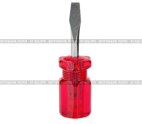 Короткая отвертка с красной пластиковой ручкой. Short screwdrivers with a red handle on white. Стоковое фото, фотограф Татьяна Д / Фотобанк Лори