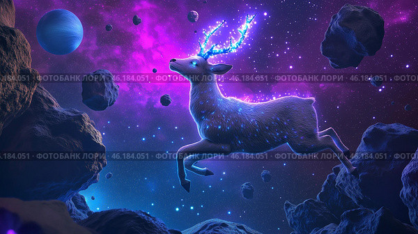 Космическая антилопа. Стоковое AI-изображение, AI-художник Дмитрий Давыдов / Фотобанк Лори