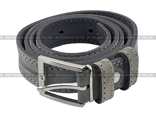 Кожаный ремень для брюк на белом фоне. Leather belt for trousers on a white background. Стоковое фото, фотограф Татьяна Д / Фотобанк Лори