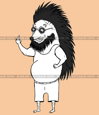 Крутой ёж в очках чб / Cool hedgehog with sunglasses bw. Стоковая иллюстрация, иллюстратор Александр Паньков / Фотобанк Лори