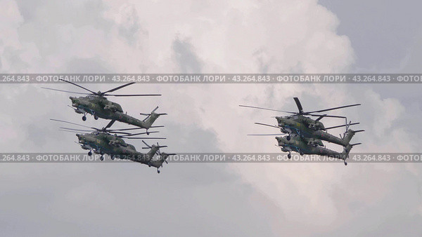 KUBINKA, RUSSIA - May, 15, 2021: attack helicopters Mil Mi-28, STRIZHI Aerobatic Team 30TH Anniversary Event. Стоковое фото, фотограф Фотограф / Фотобанк Лори