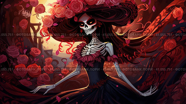 la catrina jovial skeleton death goddess dnd. Generative AI. Стоковое AI-изображение, AI-художник Ирина Ручушкина / Фотобанк Лори